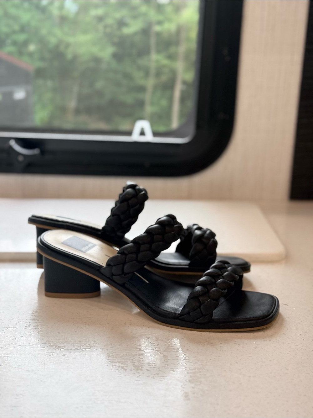 Dolce Vita Black Braided Double-Strap Block Heel Sandals